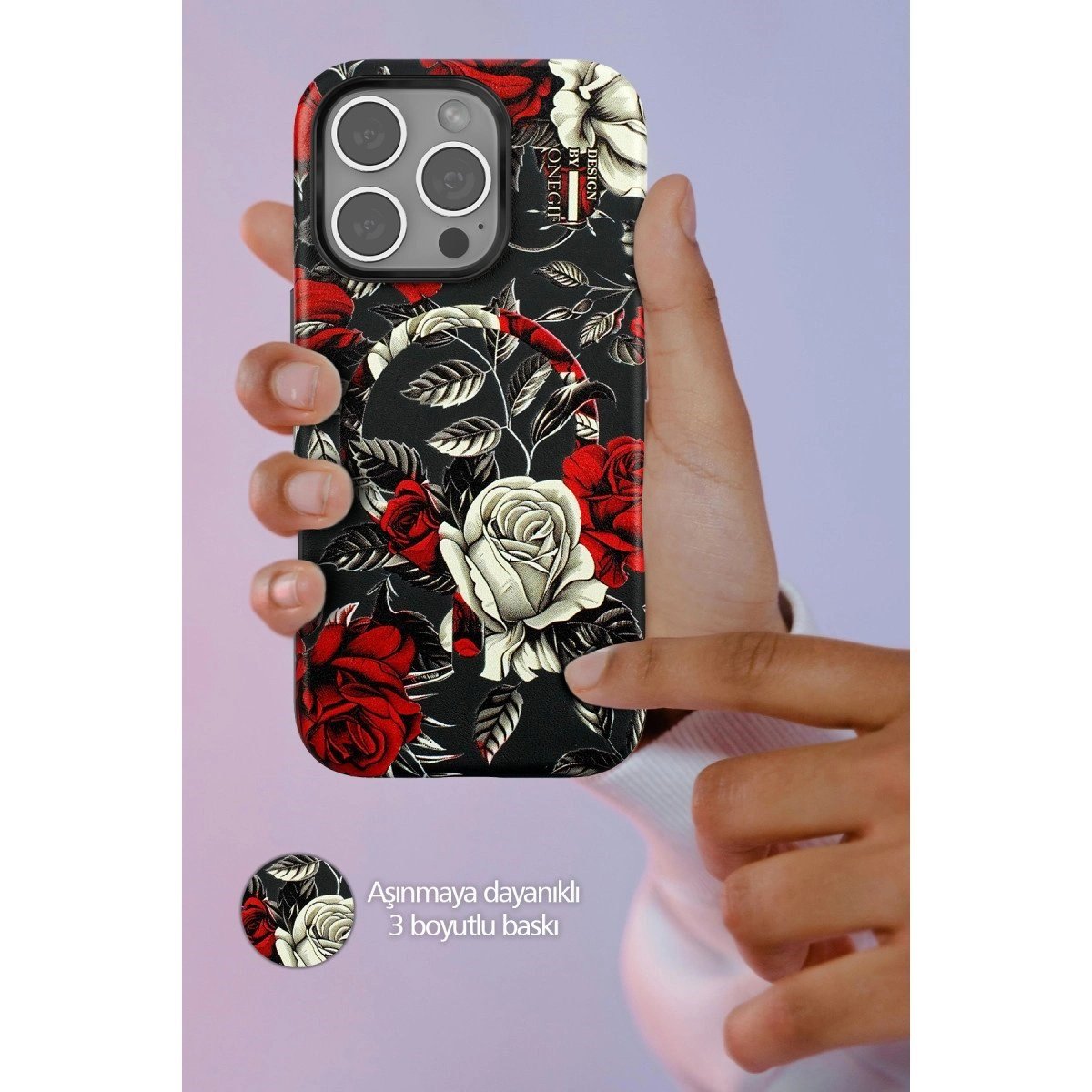 Onegif İphone 16 Pro Flower Series Magsafe Kapak - Siyah