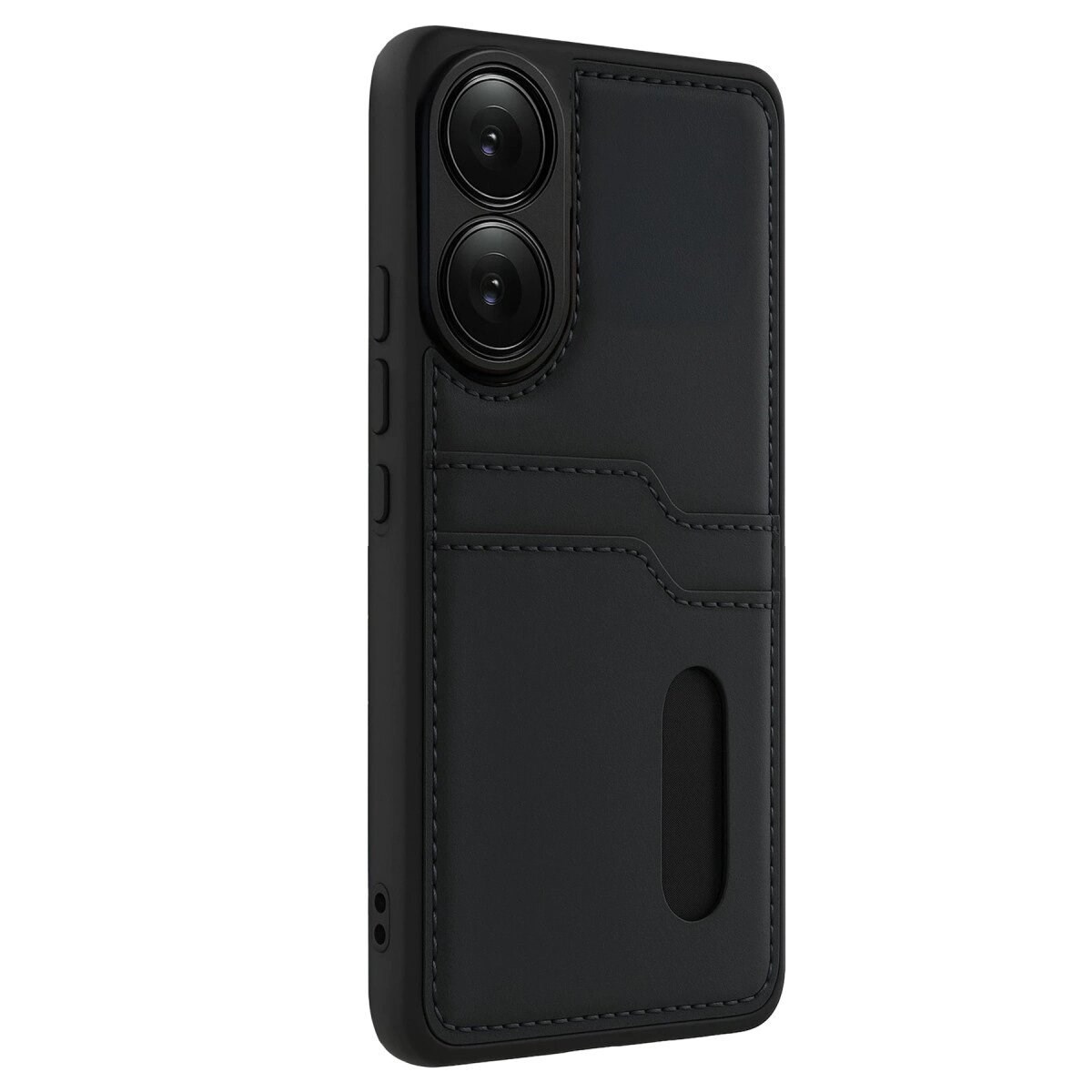 Oppo A38 Sara Kartvizitli Deri Kılıf - Siyah