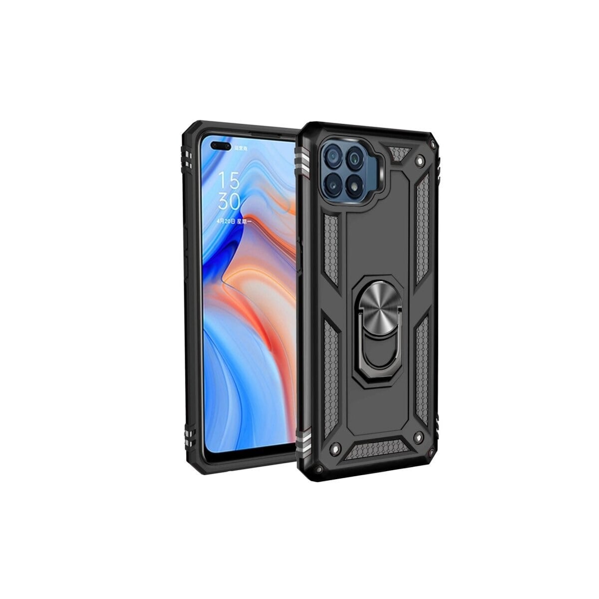 Oppo Reno 4 Lite Kılıf Sofya Yüzüklü Silikon Kapak - Siyah