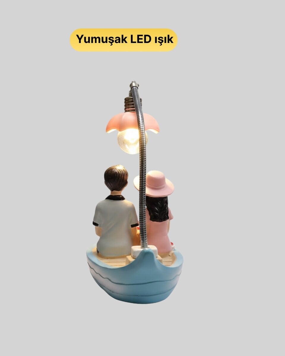 Oturan Çift Figürlü LED Masa Lambası Romantik Hediye