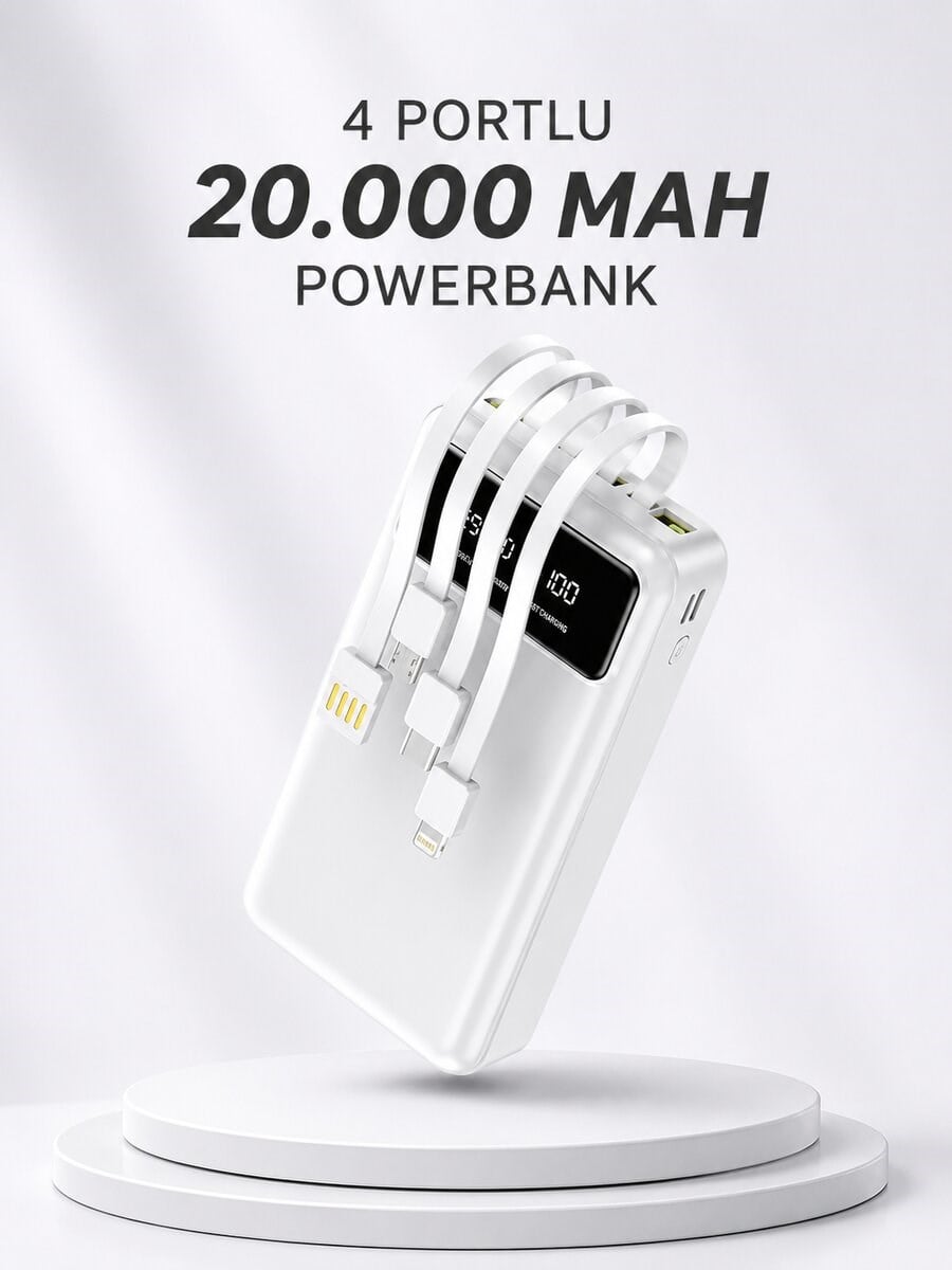 Powerbank Şarj Cihazı 4 Çıkışlı 20.000 MAH Powerbank Kompakt Yüksek Kapasiteli Hızlı Şarj