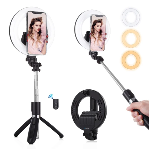 PULUZ 6.3 inch 16cm Ring LED Canlı Yayın Bluetooth Tripod Vlogging Selfie Light-(1903)