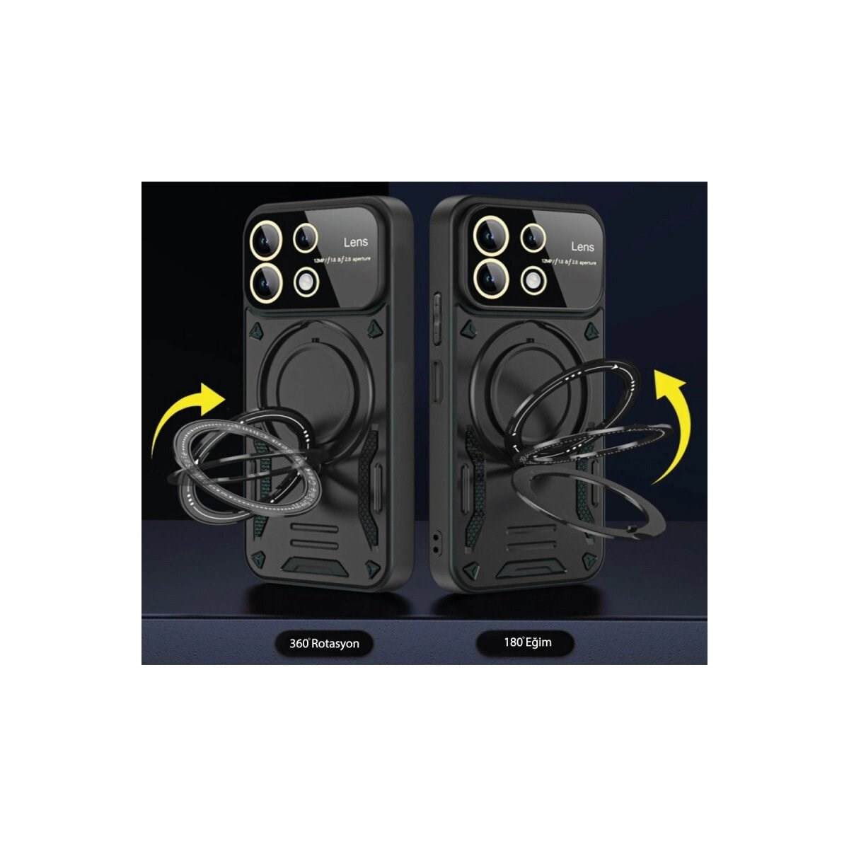 Realme C55 Kılıf Joy Lens Standlı Kapak - Koyu Yeşil