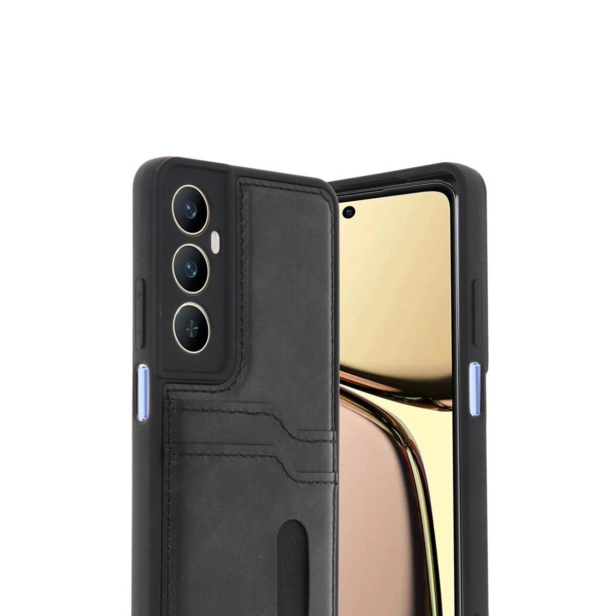 Realme C65 Sara Kartvizitli Deri Kılıf - Siyah