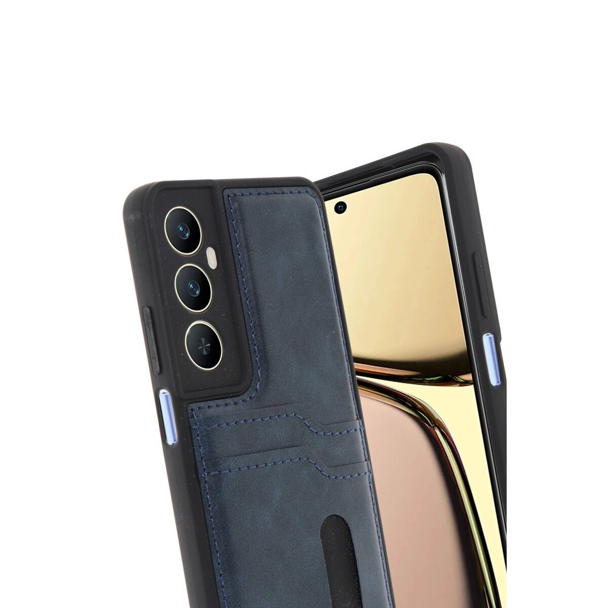 Realme C65 Sara Kartvizitli Deri Kılıf - Lacivert