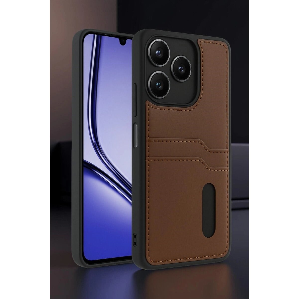 Realme Note 50 4g Kılıf Sara Kartvizitli Deri Kılıf - Siyah