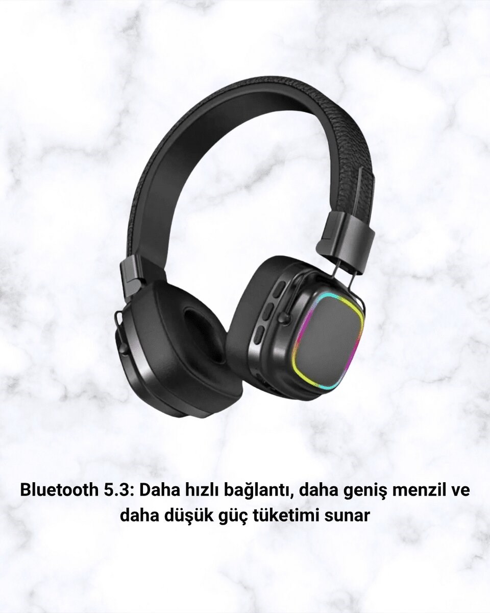 Renkli Işık Efektli Bluetooth 5.3 Müzik Kulaklığı Yeni Nesil