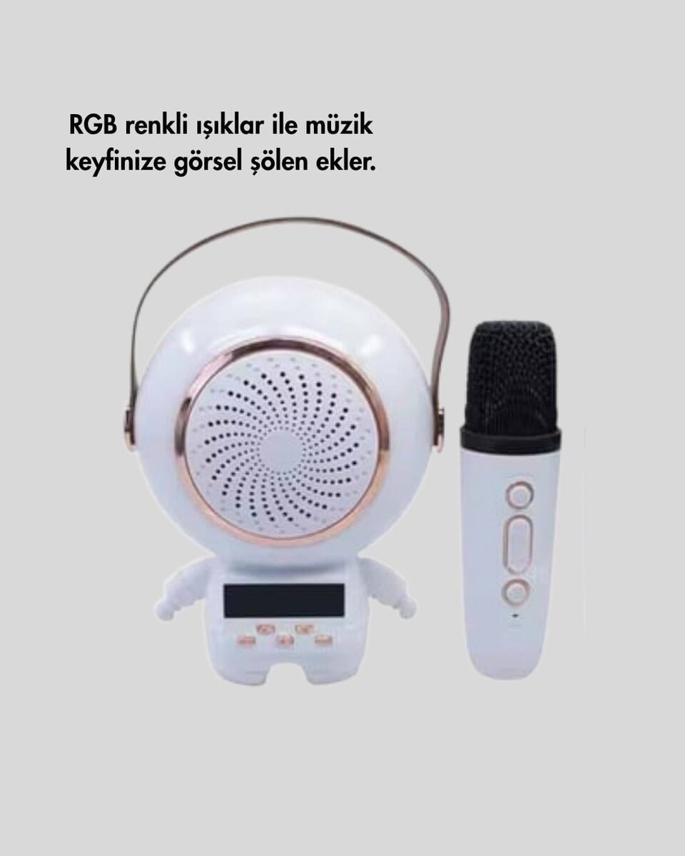 Renkli Işıklı Astronot Mini Bluetooth Speaker ve Karaoke Mikrofon