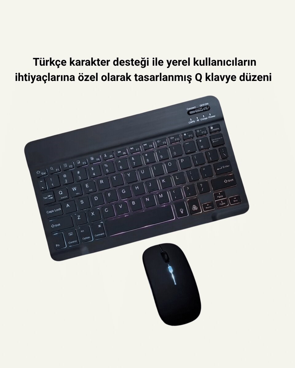 RGB Aydınlatmalı Şarjlı Kablosuz Klavye ve Mouse Seti – Modern ve Kompakt Tasarım