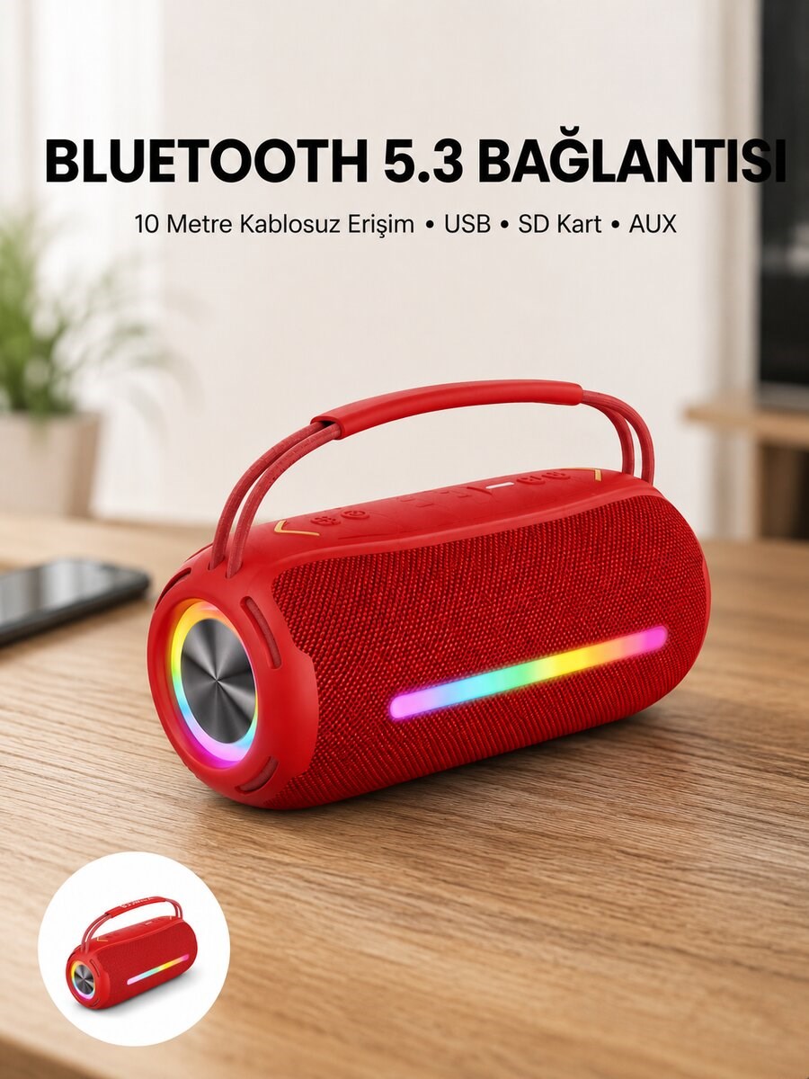 RGB Işıklı Taşınabilir Hoparlör – Çoklu Bağlantı Desteği
