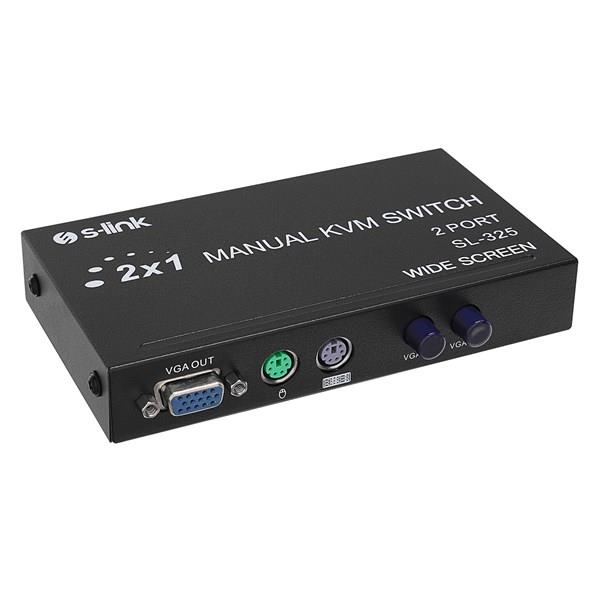 S-LINK 2port SL-325 VGA+PS2 1.8m M/M Kablolu Manuel Kvm Switch