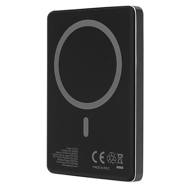 S-LINK MG105 5000mAh PD20W Magsafe 15W Kablosuz Type-C Siyah Taşınabilir Metal Şarj Cihazı Powerbank