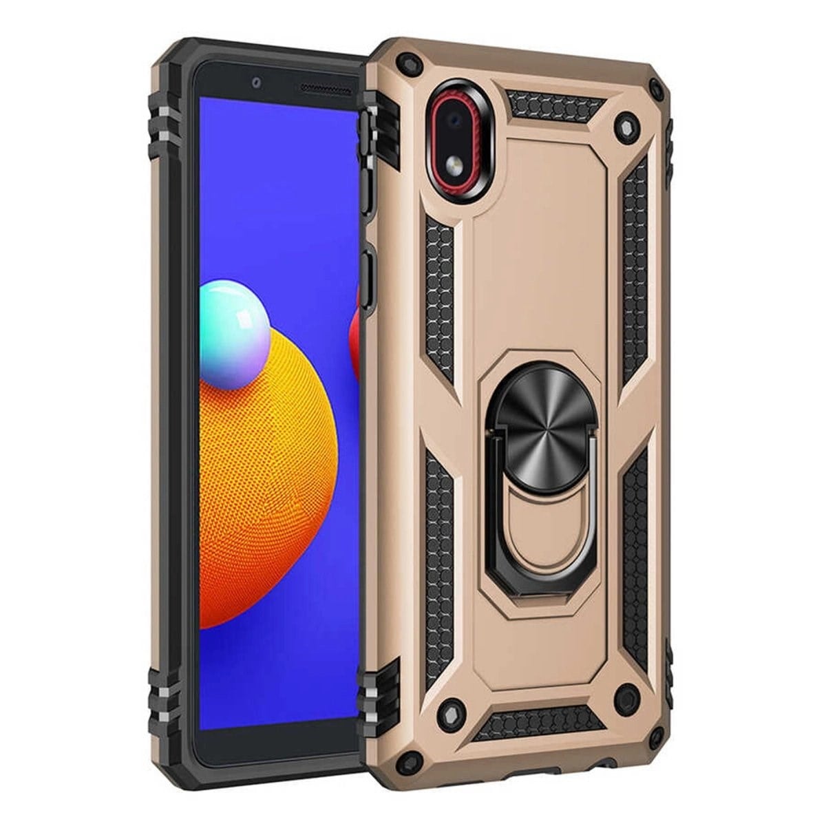 Samsung Galaxy A01 Core Kılıf Sofya Yüzüklü Silikon Kapak - Gold