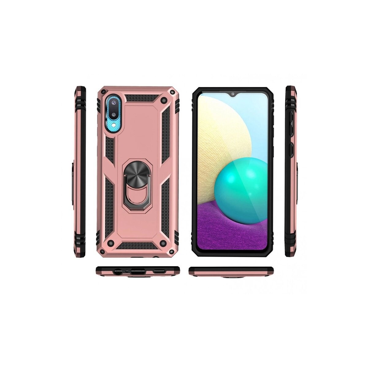 Samsung Galaxy A02 Kılıf Sofya Yüzüklü Silikon Kapak - Rose