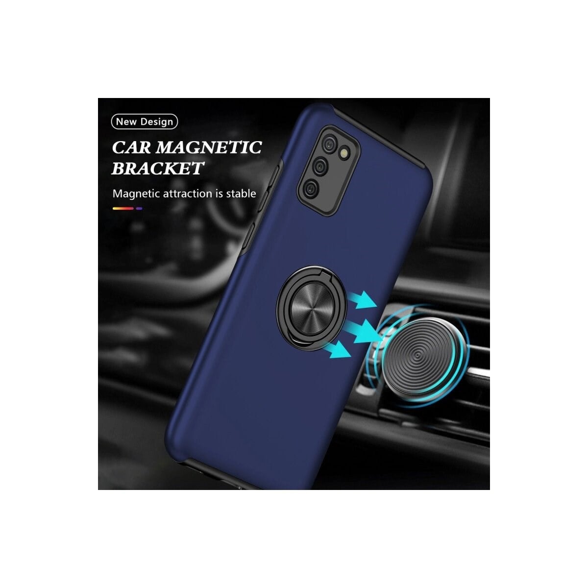 Samsung Galaxy A02s Kılıf Elit Yüzüklü Kapak - Lacivert
