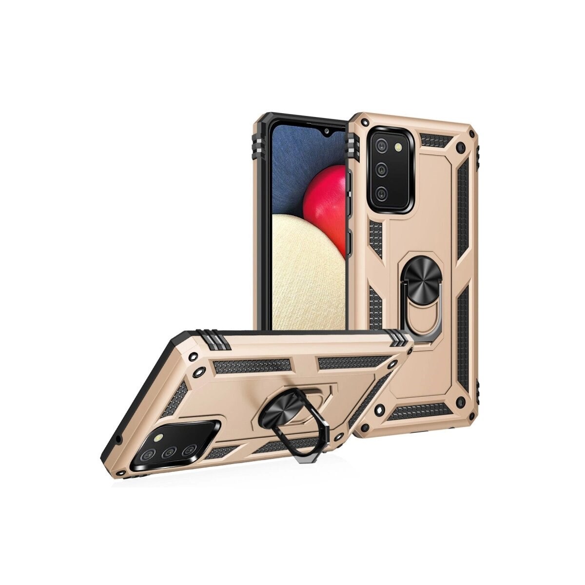 Samsung Galaxy A02s Kılıf Sofya Yüzüklü Silikon Kapak - Gold