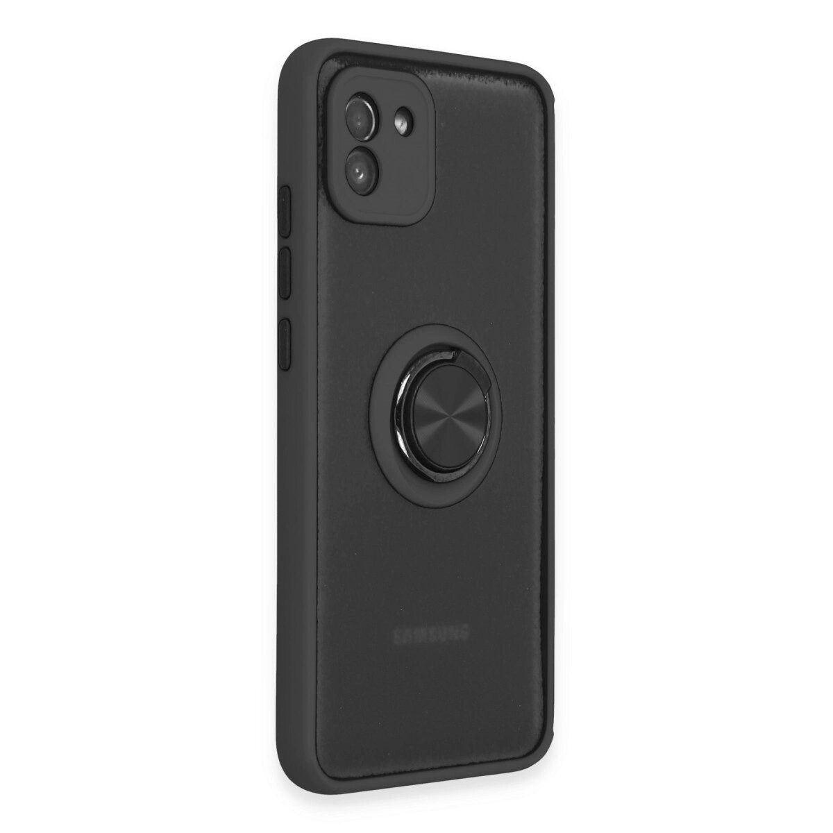 Samsung Galaxy A03 Kılıf Montreal Yüzüklü Silikon Kapak - Siyah