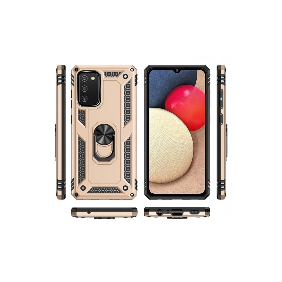 Samsung Galaxy A03s Kılıf Sofya Yüzüklü Silikon Kapak - Gold