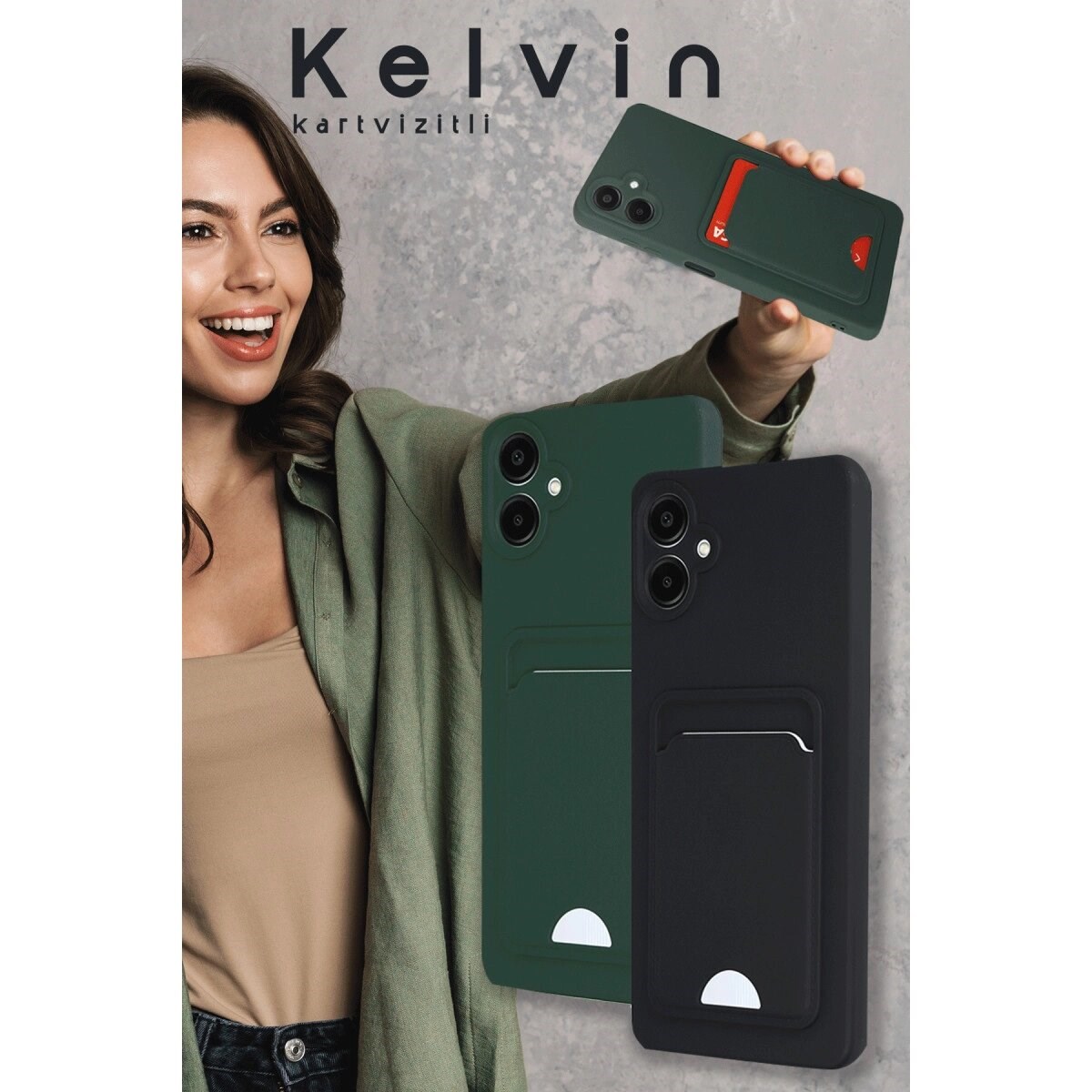 Samsung Galaxy A16 5g Kılıf Kelvin Kartvizitli Silikon - Açık Yeşili