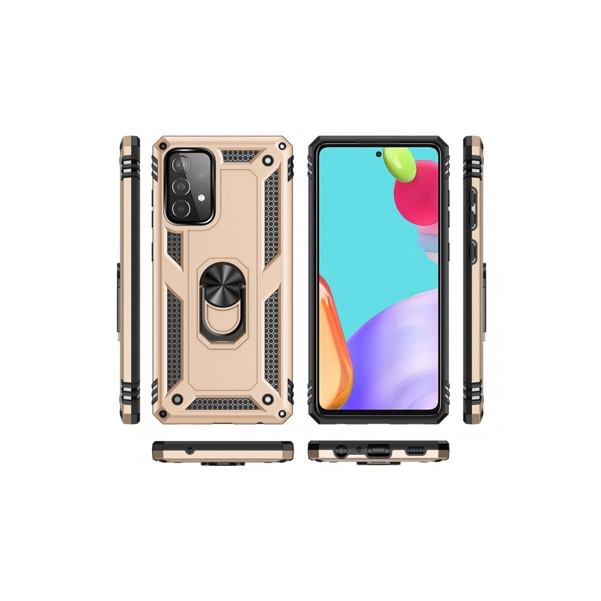 Samsung Galaxy A52 Kılıf Sofya Yüzüklü Silikon Kapak - Gold