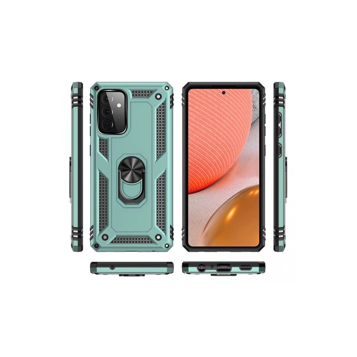 Samsung Galaxy A72 Kılıf Sofya Yüzüklü Silikon Kapak - Yeşil