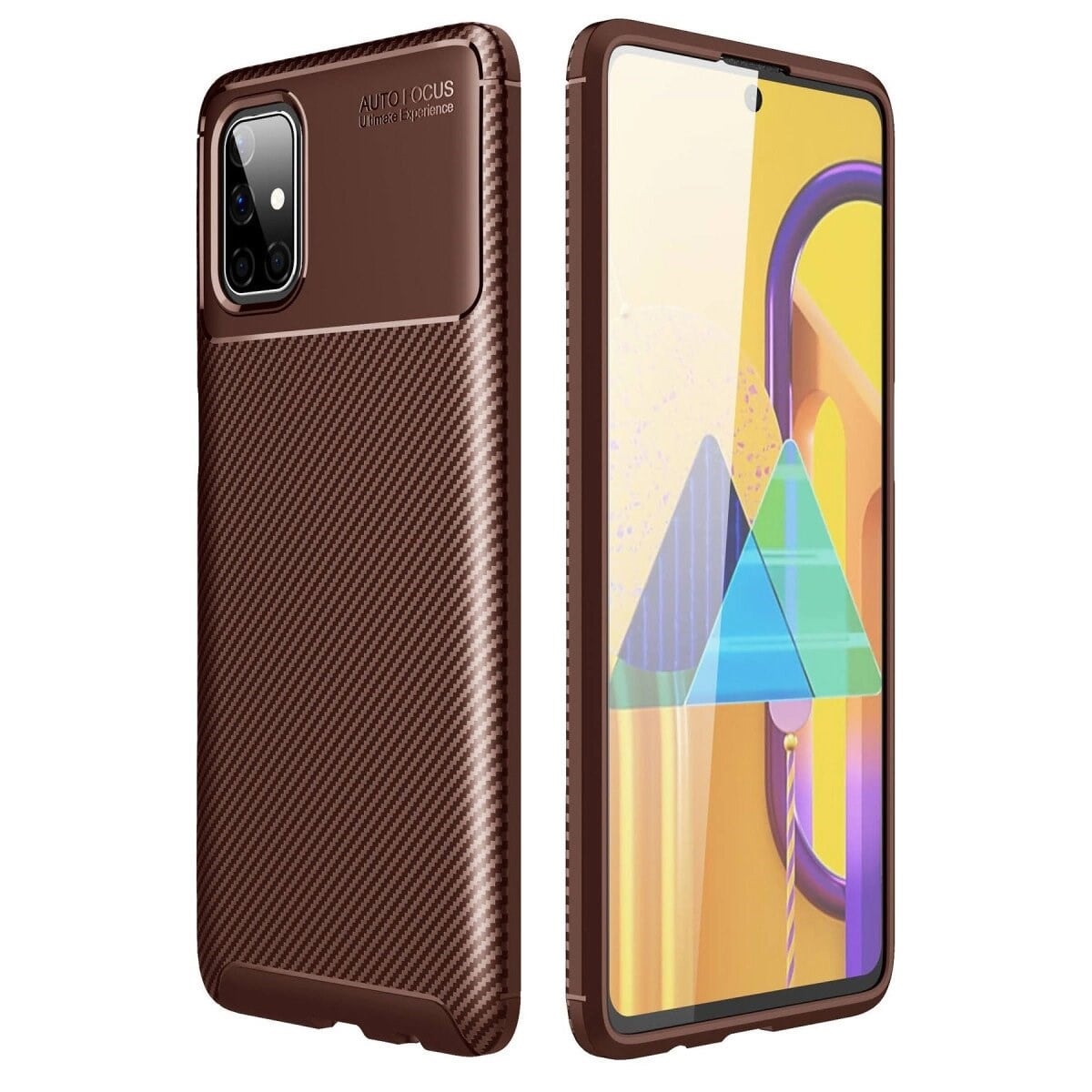 Samsung Galaxy M51 Kılıf Auto Focus Karbon Kapak - Kahverengi