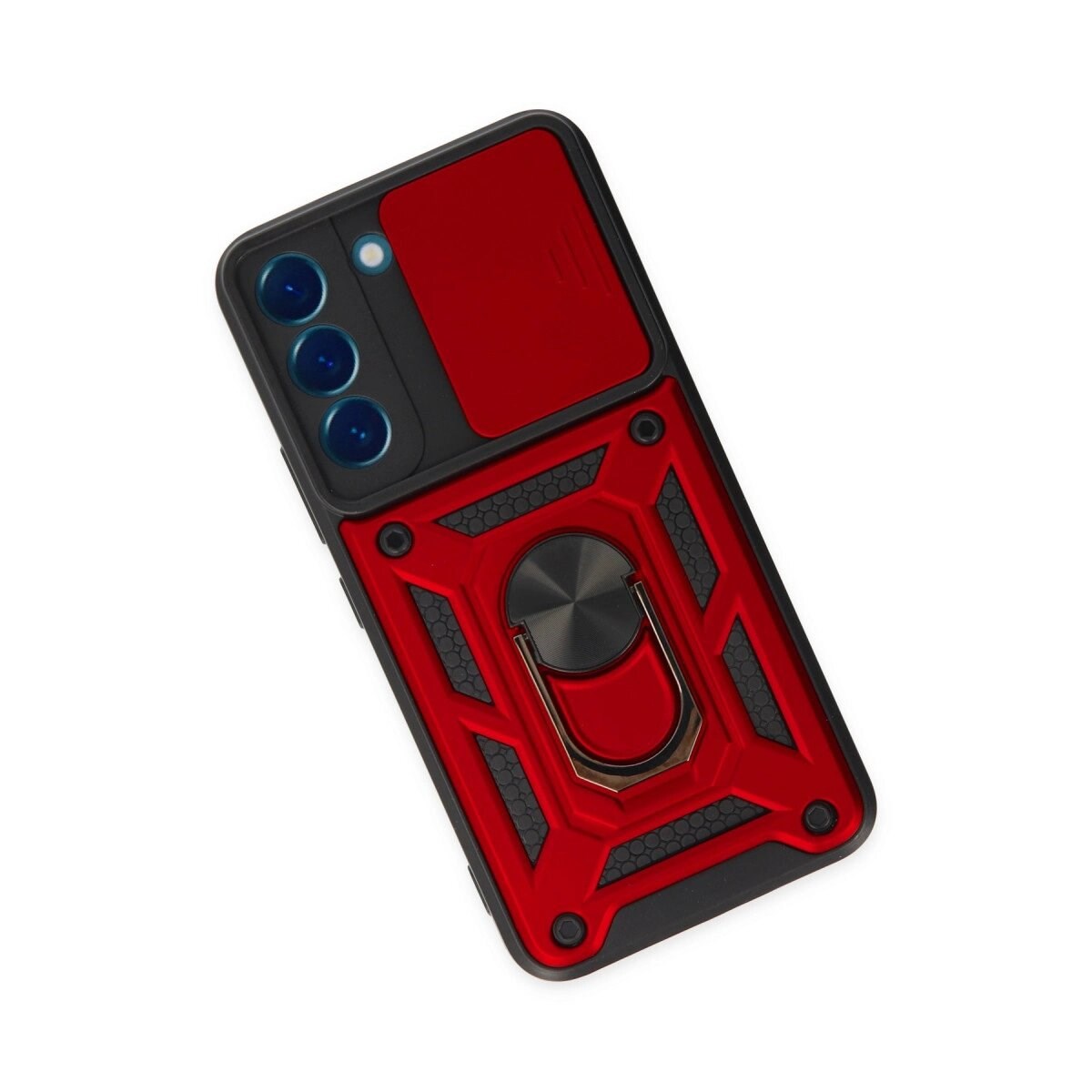 Samsung Galaxy S22 Kılıf Pars Lens Yüzüklü Silikon - Kırmızı