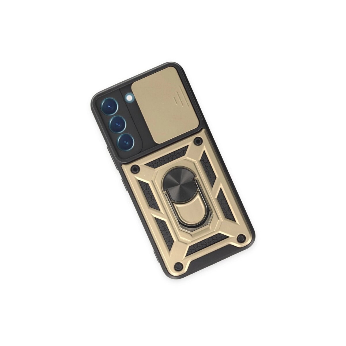 Samsung Galaxy S23 Kılıf Pars Lens Yüzüklü Silikon - Gold