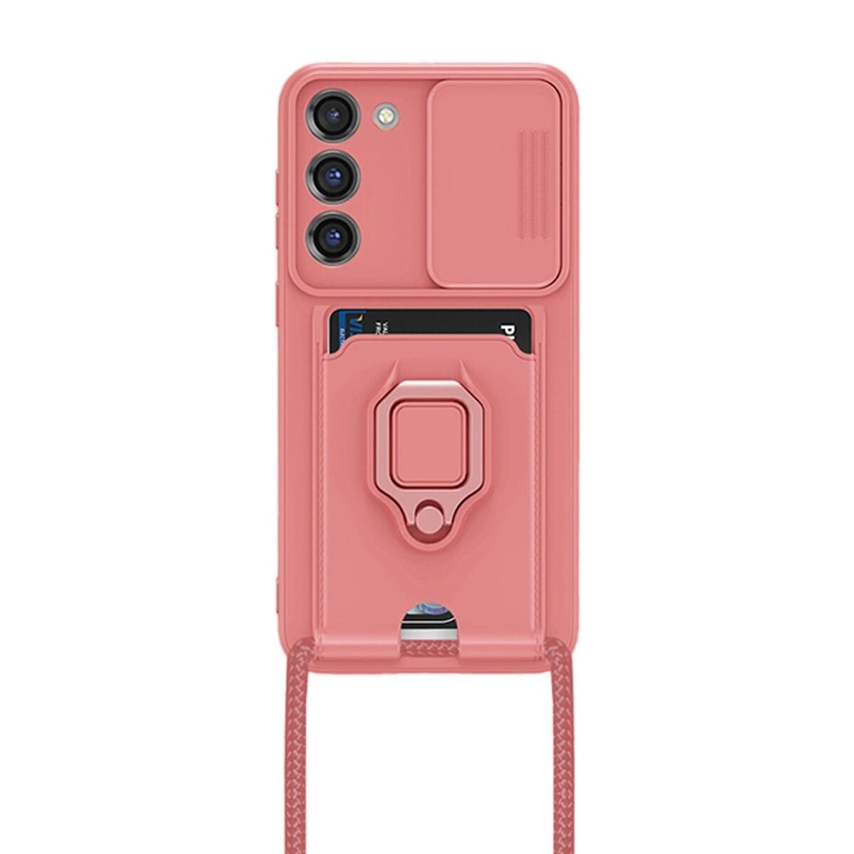Samsung Galaxy S23 Plus Kılıf Zuma Kartvizitli Yüzüklü Silikon - Pembe