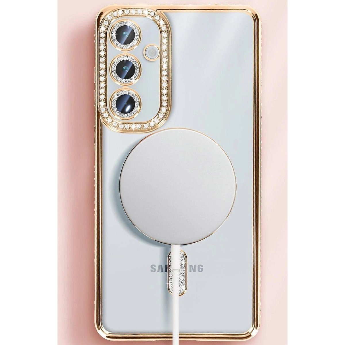 Samsung Galaxy S25 Kılıf Joke Simli Magneticsafe Kılıf - Gümüş