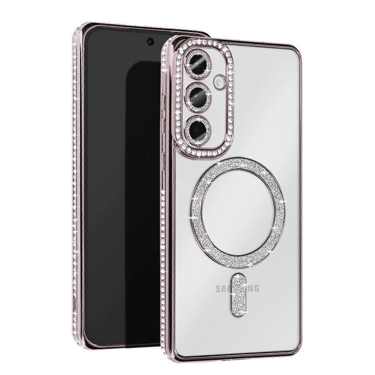 Samsung Galaxy S25 Kılıf Joke Simli Magneticsafe Kılıf - Gümüş