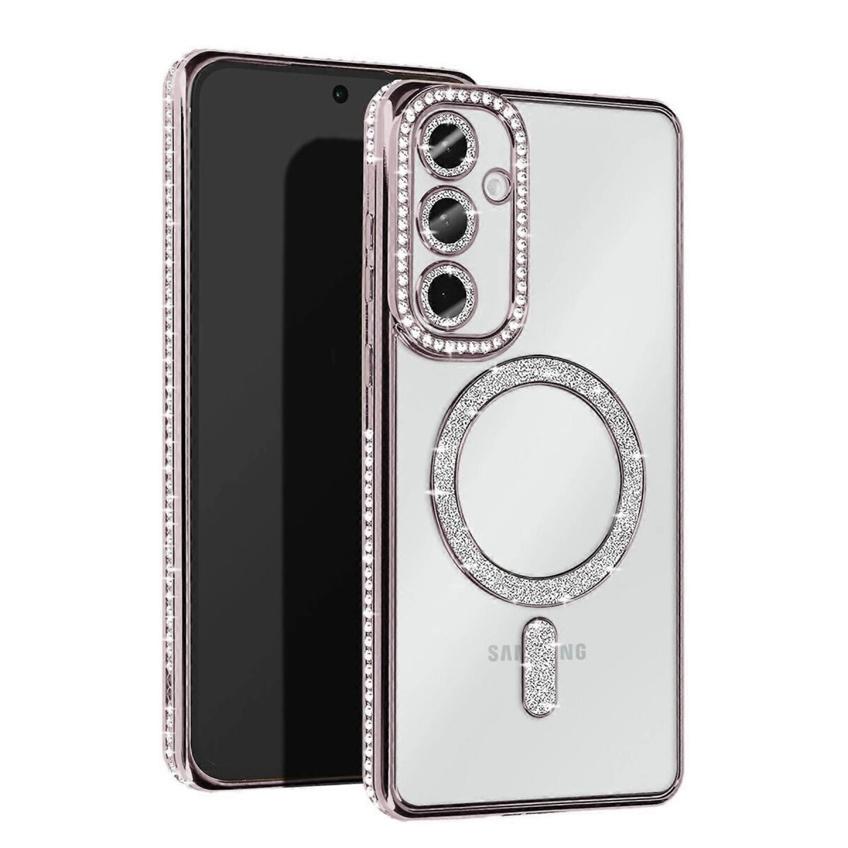 Samsung Galaxy S25 Kılıf Joke Simli Magneticsafe Kılıf - Gümüş