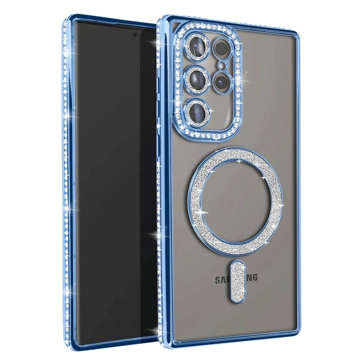 Samsung Galaxy S25 Ultra Kılıf Joke Simli Magneticsafe Kılıf - Mavi