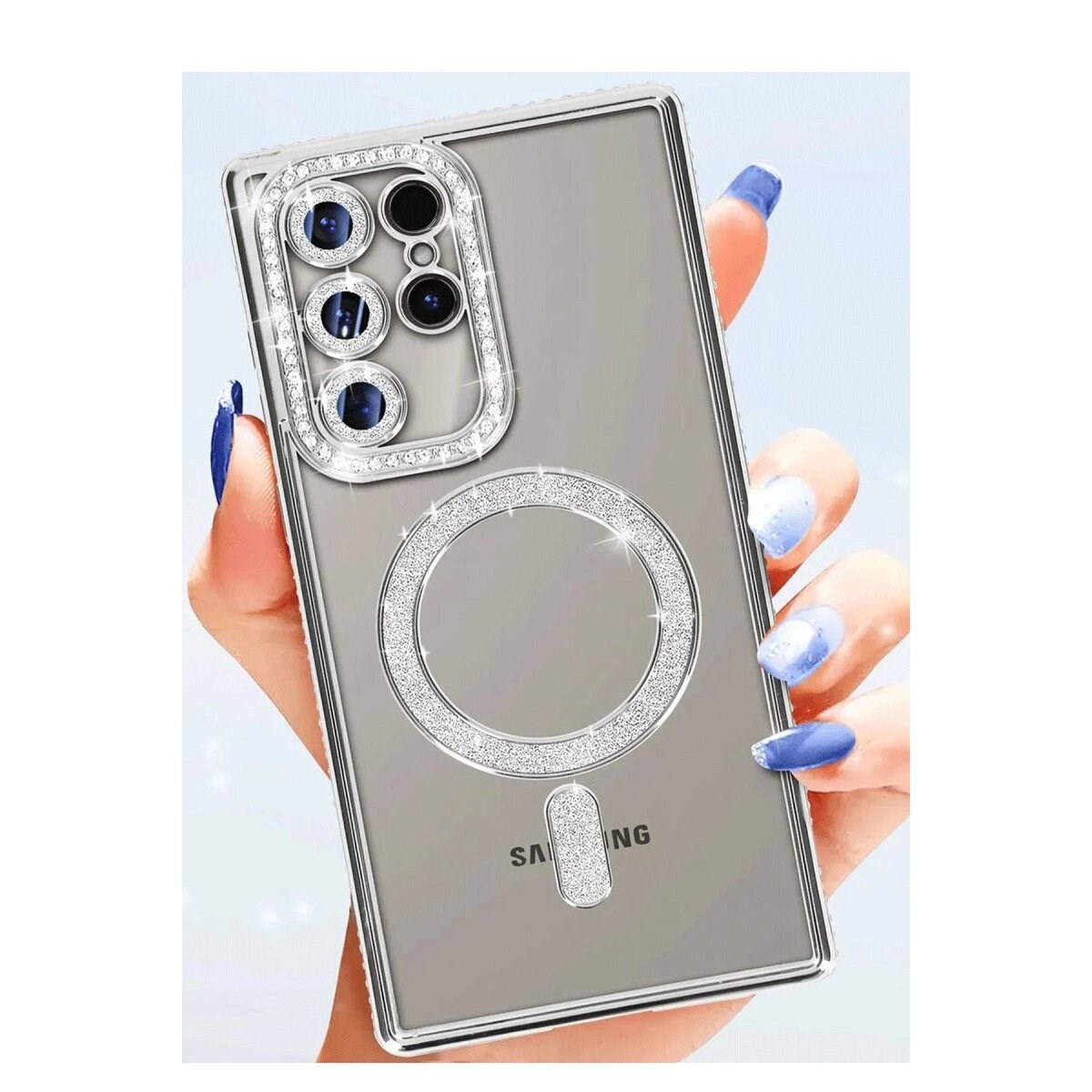 Samsung Galaxy S25 Ultra Kılıf Joke Simli Magneticsafe Kılıf - Mavi