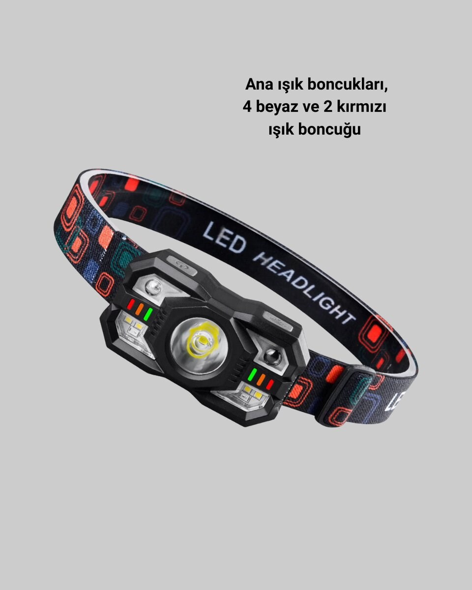 Şarj Edilebilir LED Far Hareket Sensörlü 5 Modlu Outdoor