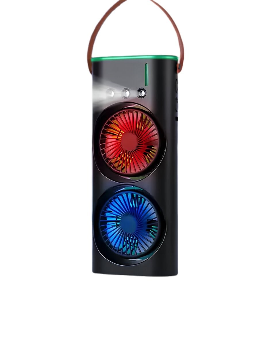 Şarjlı Buharlı Serinletici Fan RGB Işıklı Çift Pervaneli Masa Fanı