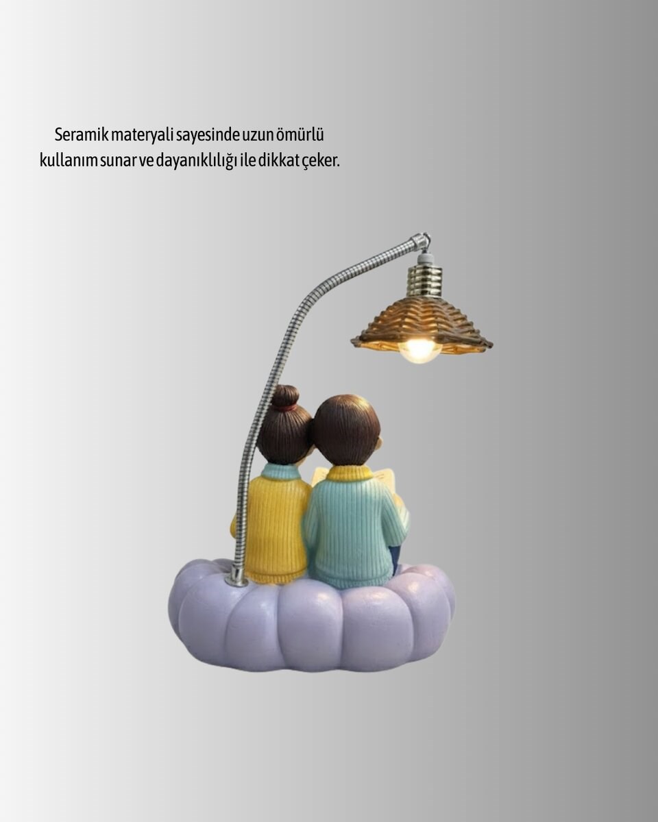 Sevgiliye Özel Çift Figürlü LED Masa Lambası Okuyan Çift Tasarım