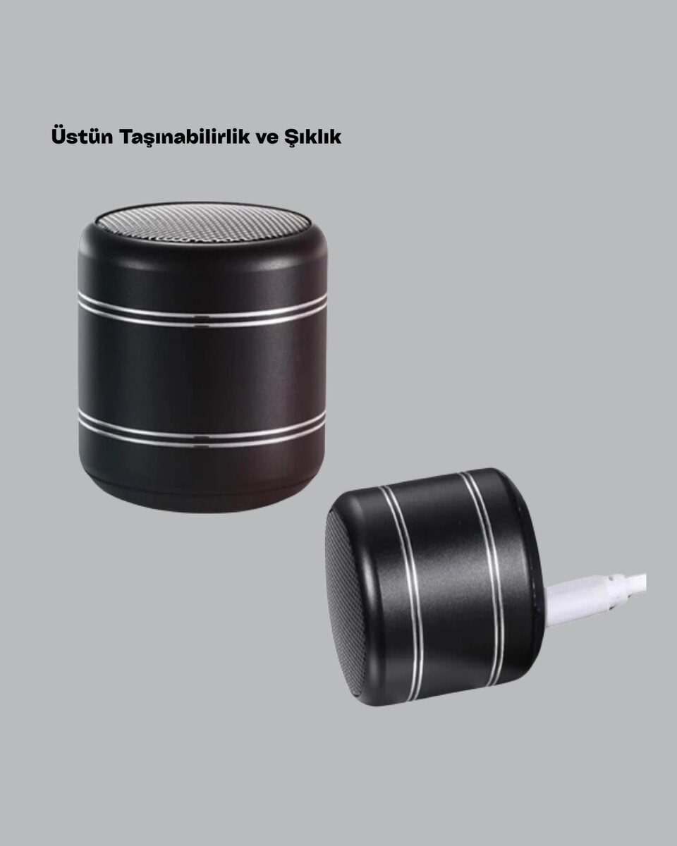Silindir Tasarım Mini Bluetooth Hoparlör 10m Çekim Güçlü Bas ve Mikrofonlu