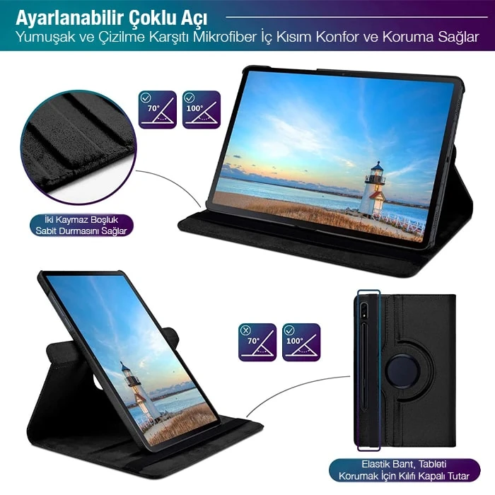 SM GalaxyTab S7 2020 12.4 (T970-T975-T976) 360 Derece Döner Standlı Kılıf-(1903)
