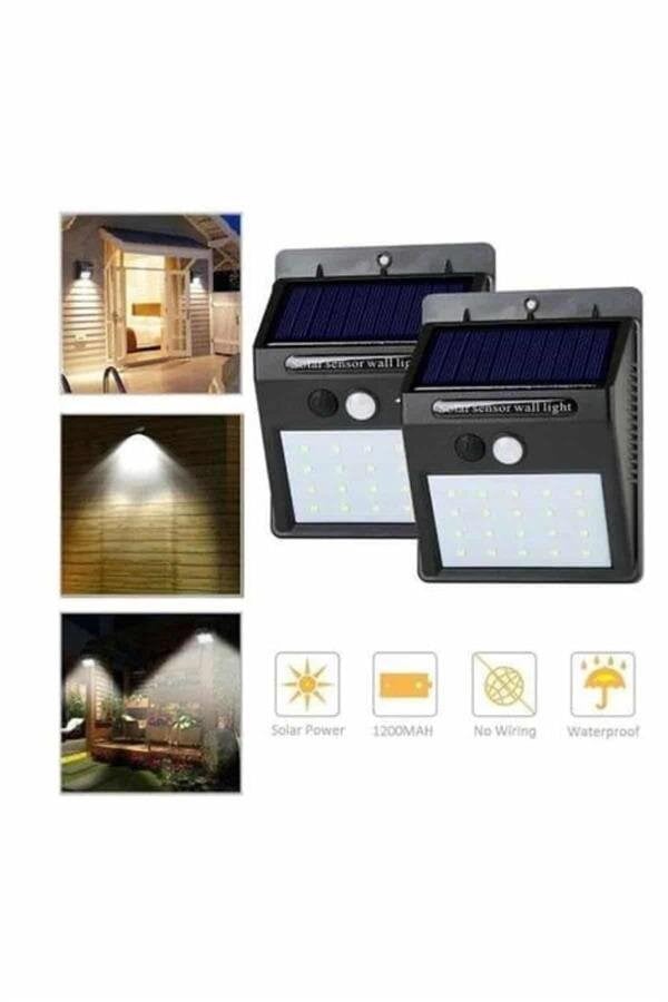 Solar Sensörlü Duvar Lambası Bahçe Lamba 20 Led Işık