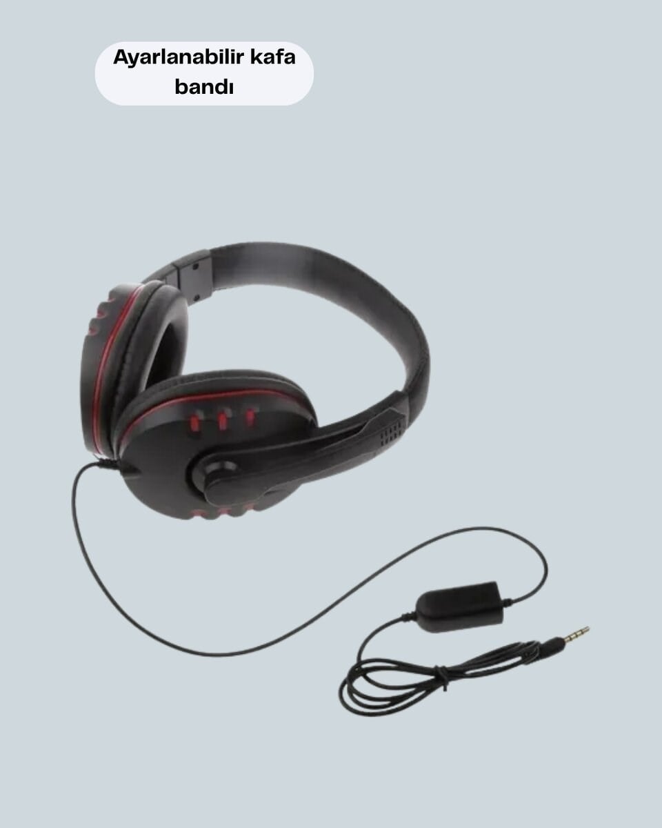 Stereo KırmızıKulaklığı Yumuşak Pedli Mikrofonlu