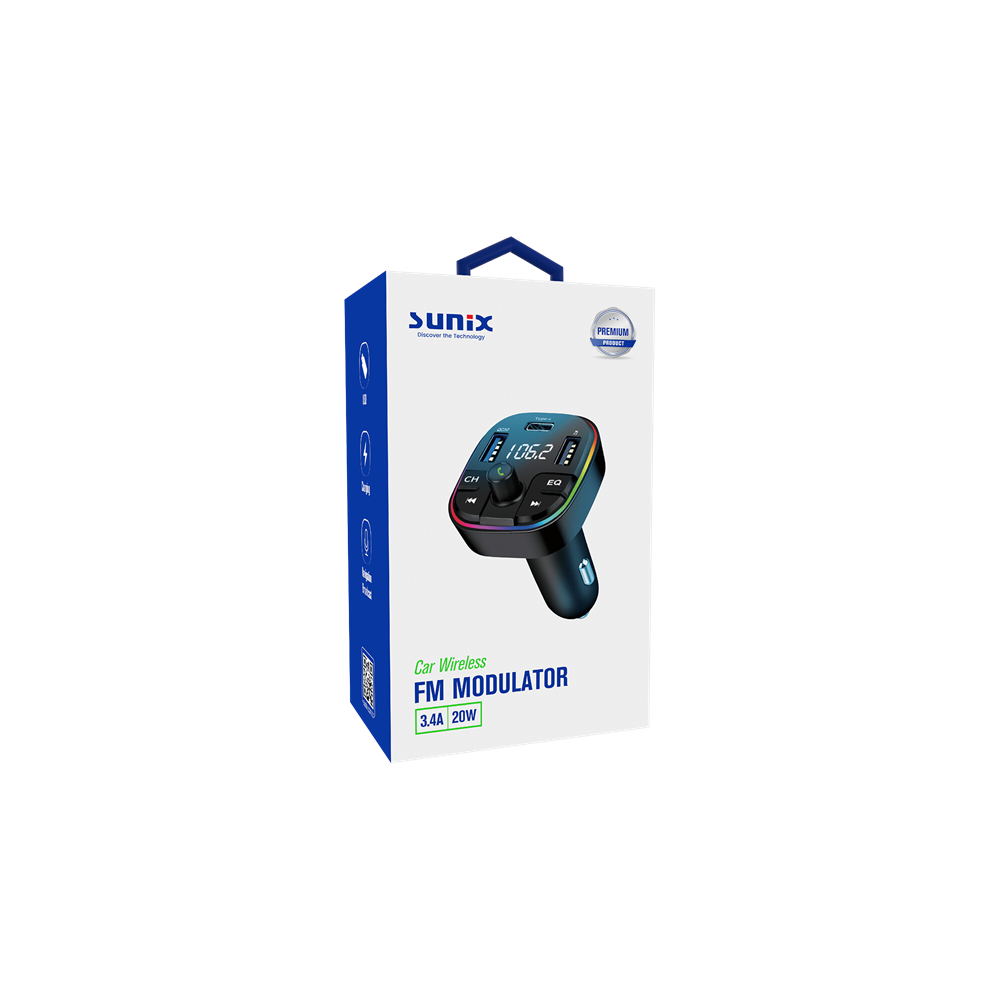 SUNİX FM MODULATOR 3.4A 20W ARAÇ ŞARJ ALETİ MDL-14