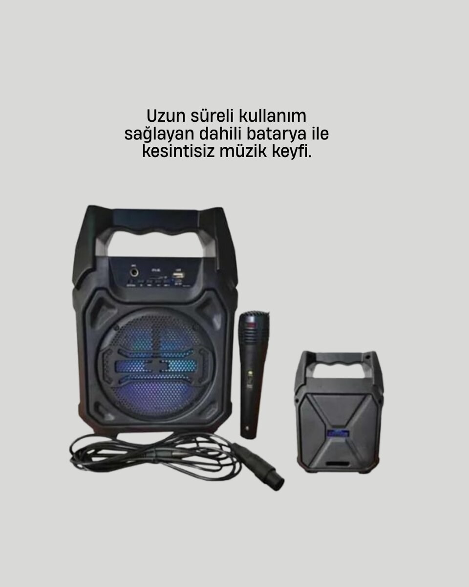 Taşınabilir 6.5” Bluetooth Hoparlör USB TF Kart Mikrofonlu Şarjlı Sistem