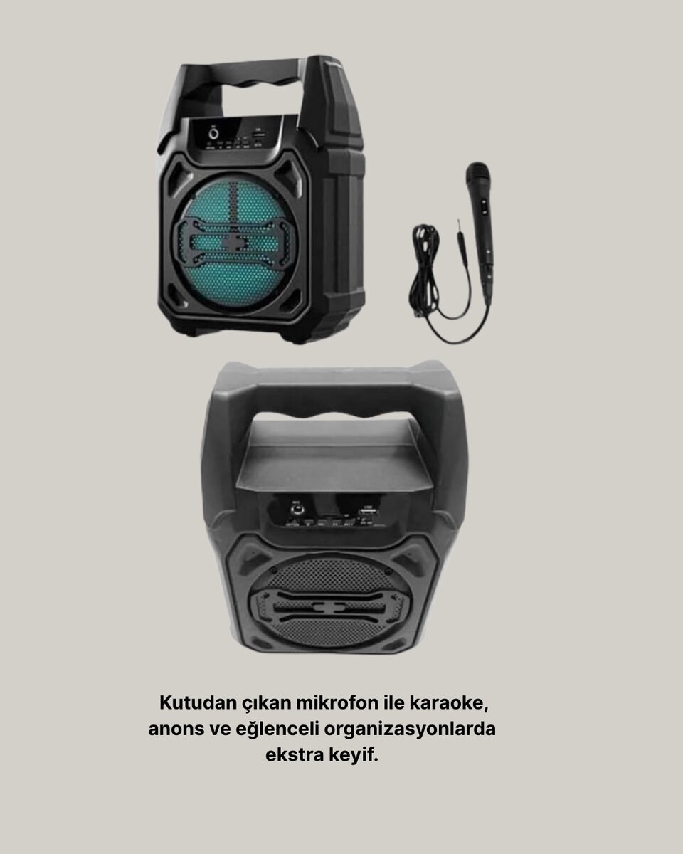 Taşınabilir 6.5” Bluetooth Hoparlör USB TF Kart Mikrofonlu Şarjlı Sistem