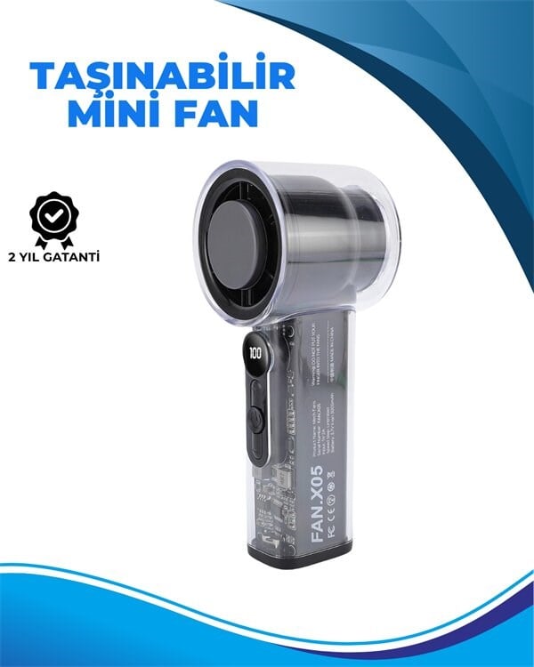 Taşınabilir El Fanı  100 Seviyeli Rüzgar Hızı Ayarı  Sessiz Çalışma - Dijital Ekranlı