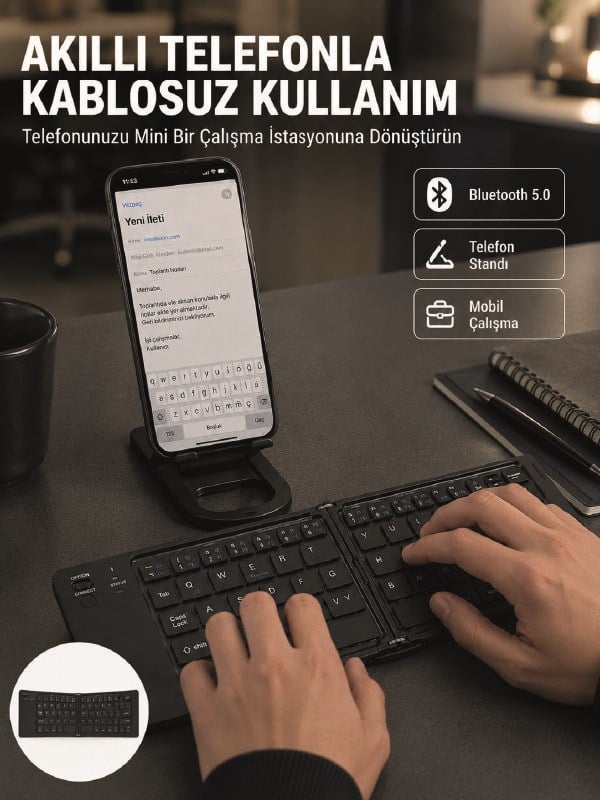 Taşınabilir Katlanabilir Bluetooth Klavye iOS Android Windows Uyumlu