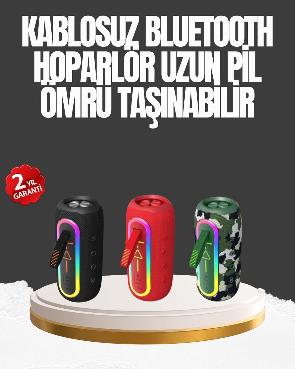 Taşınabilir Şarjlı Bluetooth Hoparlör Güçlü Bas