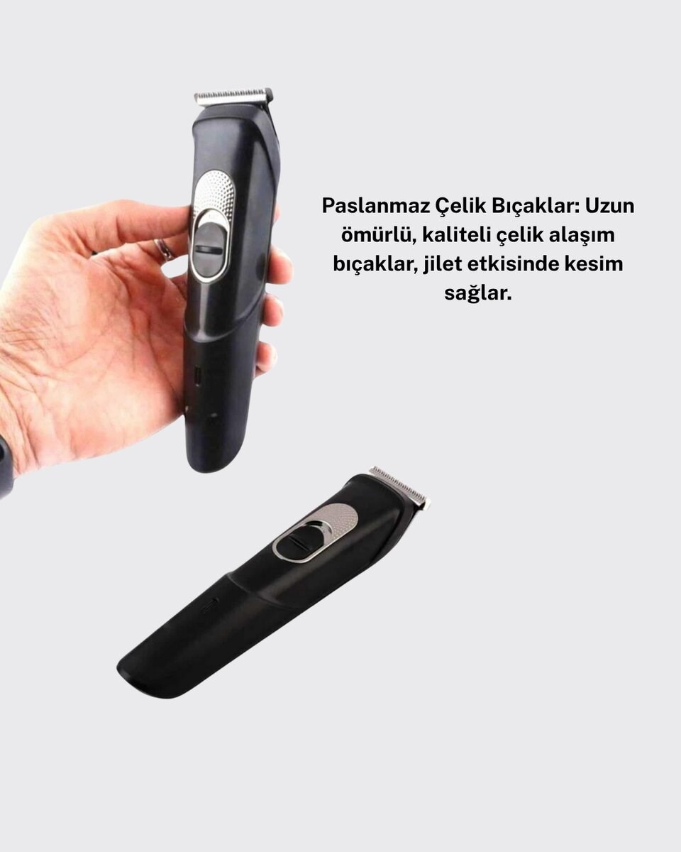 Taşınabilir Şarjlı Saç Sakal Tıraş Makinesi – 3 Taraklı, Sessiz ve Ergonomik