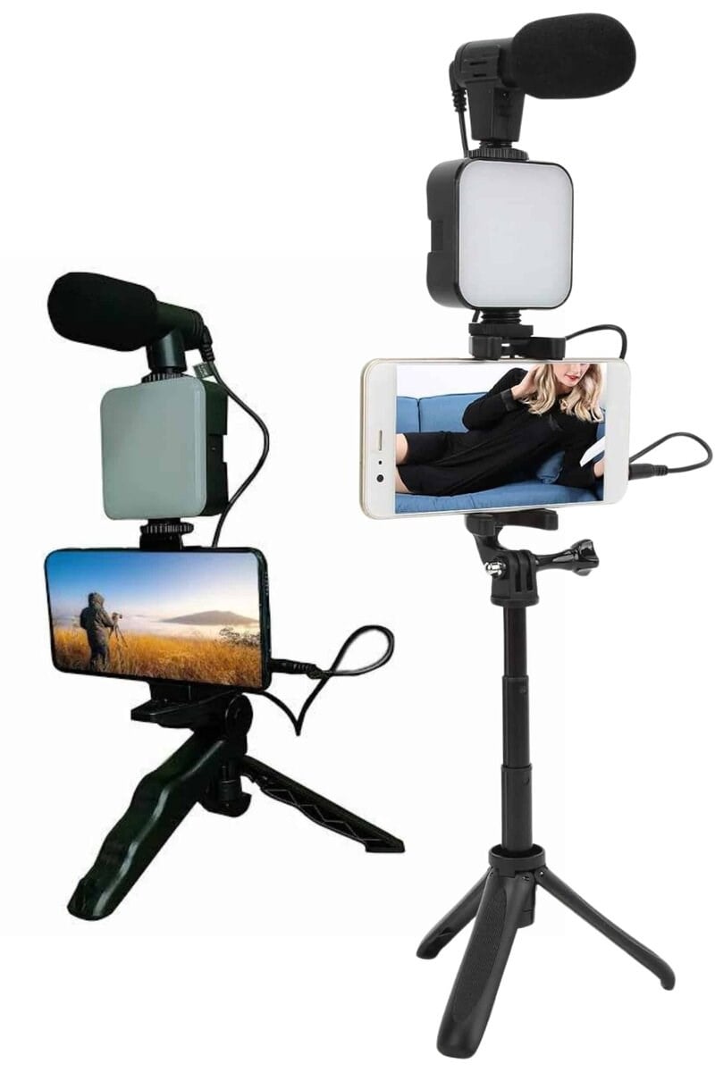 Telefon Tutucu Led Işıklı Kumandalı Mikrofon Telefon Vlog Video Kayıt Yeni Nesil