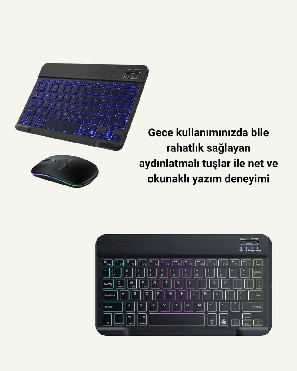 Tüm Cihazlarla Uyumlu RGB Işıklı Kablosuz Klavye ve Mouse Seti